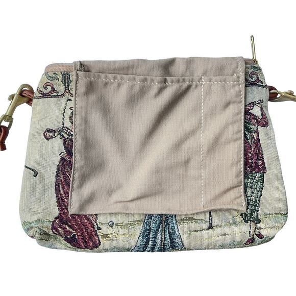 Vintage Tapestry Shoulder Bag with Victorian Golfers Scene & Brown Strap - Picture 7 of 11